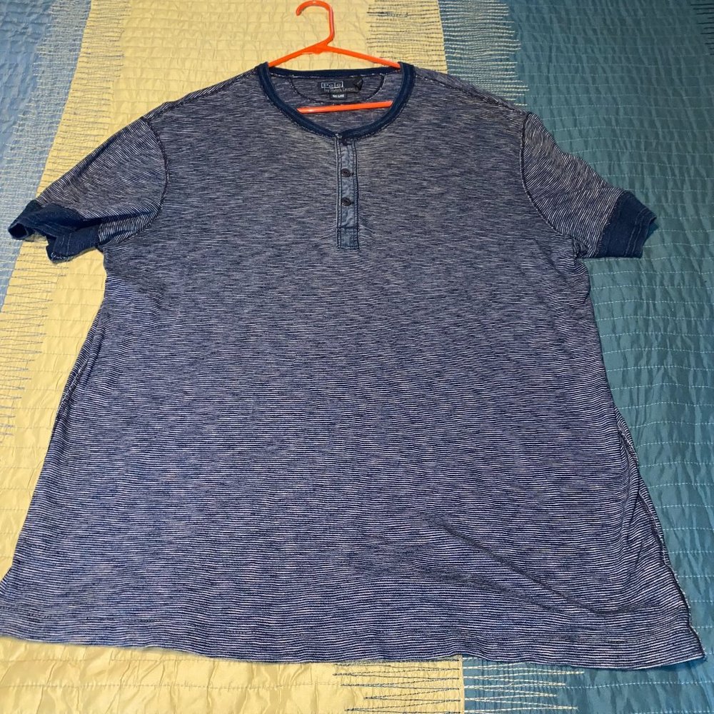 Polo by Ralph Lauren Navy Striped Henley Short Sleeve Shirt